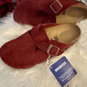 Birkenstock Women's Suede Mules in Rich Red